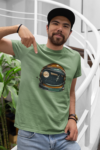 DHAGA ASTRONAUT GRAPHIC PRINTED  T-SHIRT OLIVE GREEN