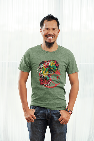 DHAGA JAPANEESE DRAGON ORI GRAPHIC PRINTED T-SHIRT OLIVE GREEN