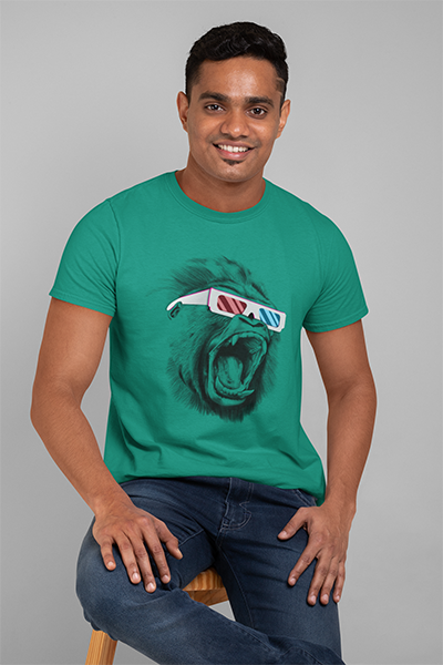 DHAGA GORILLA GRAPHIC PRINTED T-SHIRT BOTTLE GREEN