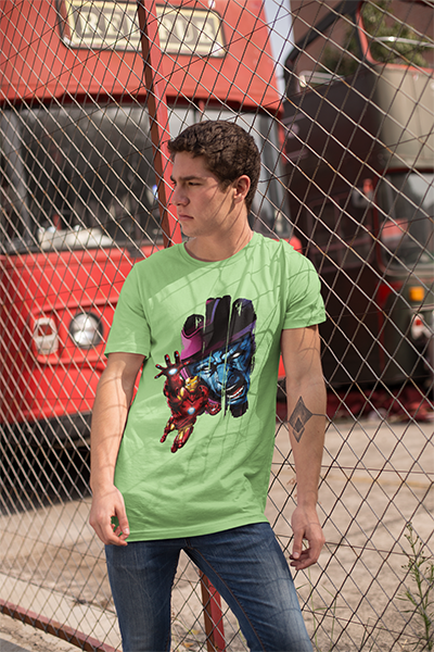 IRONMAN VS KANG GRAPHIC PRINTED T-SHIRT NEON GREEN