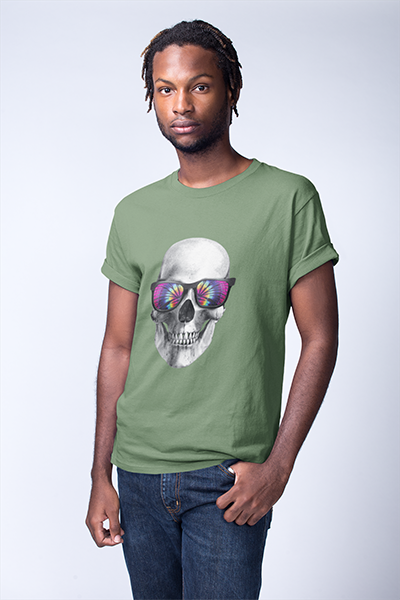 DHAGA SKULL GRAPHIC PRINTED T-SHIRT OLIVE GREEN