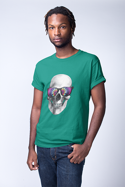 DHAGA SKULL GRAPHIC PRINTED T-SHIRT BOTTLE GREEN