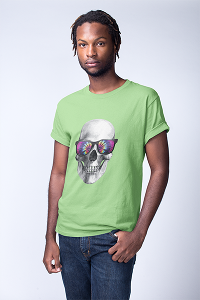 DHAGA SKULL GRAPHIC PRINTED T-SHIRT NEON GREEN