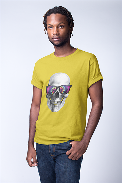 DHAGA SKULL GRAPHIC PRINTED T-SHIRT YELLOW