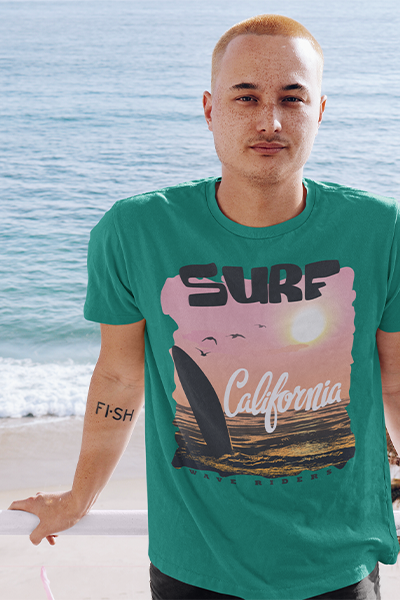 DHAGA SURF GRAPHIC PRINTED T-SHIRT BOTTLE GREEN 