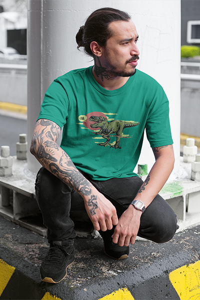 DHAGA SAMURAI T-REX GRAPHIC PRINTED T-SHIRT BOTTLE GREEN